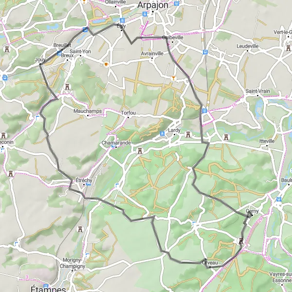 Map miniature of "Rural Wonders and Architectural Marvels" cycling inspiration in Ile-de-France, France. Generated by Tarmacs.app cycling route planner