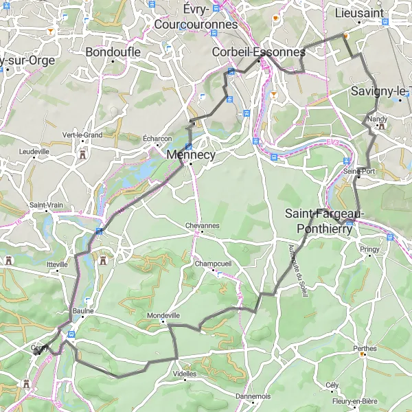 Map miniature of "Seine-Port Loop" cycling inspiration in Ile-de-France, France. Generated by Tarmacs.app cycling route planner