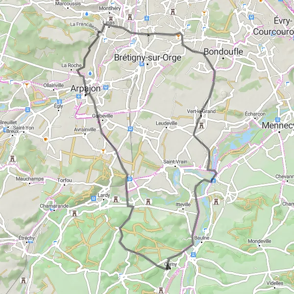 Map miniature of "Scenic Marvels and Historic Sites" cycling inspiration in Ile-de-France, France. Generated by Tarmacs.app cycling route planner