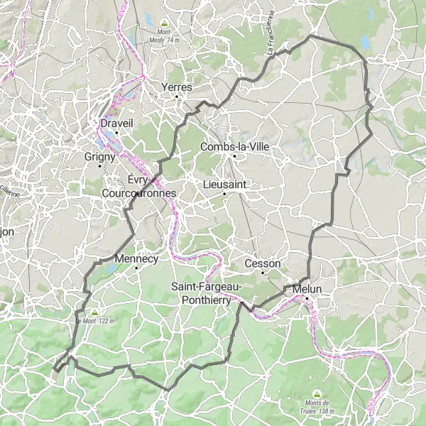 Miniature de la carte de l'inspiration cycliste "Randonnée cycliste sur routes près de Cerny" dans la Ile-de-France, France. Générée par le planificateur d'itinéraire cycliste Tarmacs.app