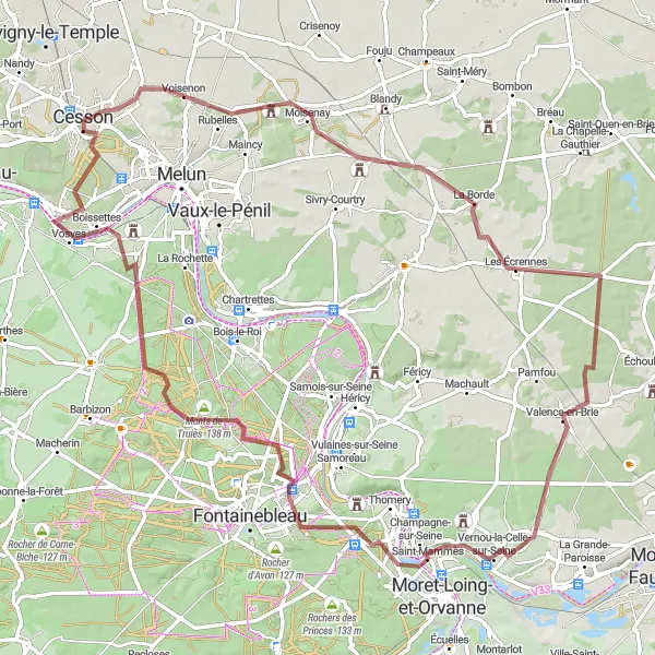 Miniature de la carte de l'inspiration cycliste "Route du Château de Vaux-le-Vicomte" dans la Ile-de-France, France. Générée par le planificateur d'itinéraire cycliste Tarmacs.app
