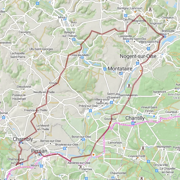 Map miniature of "Champagne-sur-Oise Gravel Adventure" cycling inspiration in Ile-de-France, France. Generated by Tarmacs.app cycling route planner