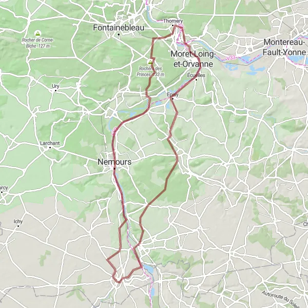 Map miniature of "Seine Valley Escape" cycling inspiration in Ile-de-France, France. Generated by Tarmacs.app cycling route planner