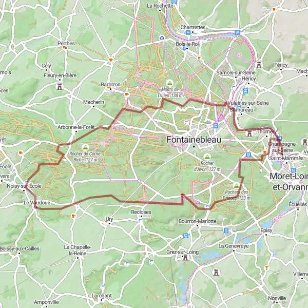 Map miniature of "Champagne-sur-Seine Gravel Adventure" cycling inspiration in Ile-de-France, France. Generated by Tarmacs.app cycling route planner