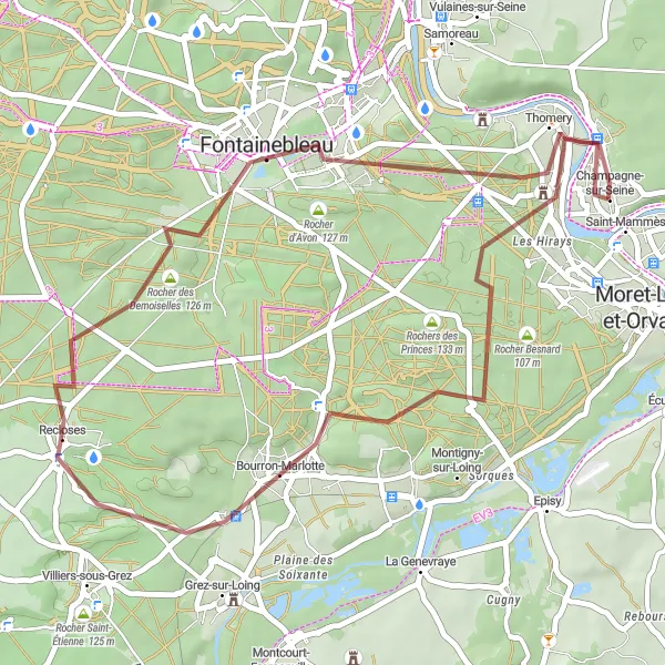 Map miniature of "Gravel Adventure to Château de By from Champagne-sur-Seine" cycling inspiration in Ile-de-France, France. Generated by Tarmacs.app cycling route planner