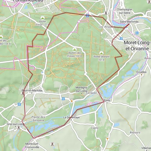 Map miniature of "Champagne Panther" cycling inspiration in Ile-de-France, France. Generated by Tarmacs.app cycling route planner