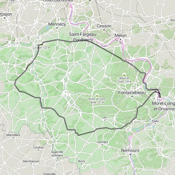 Map miniature of "Challenging Road Cycling Loop from Champagne-sur-Seine" cycling inspiration in Ile-de-France, France. Generated by Tarmacs.app cycling route planner