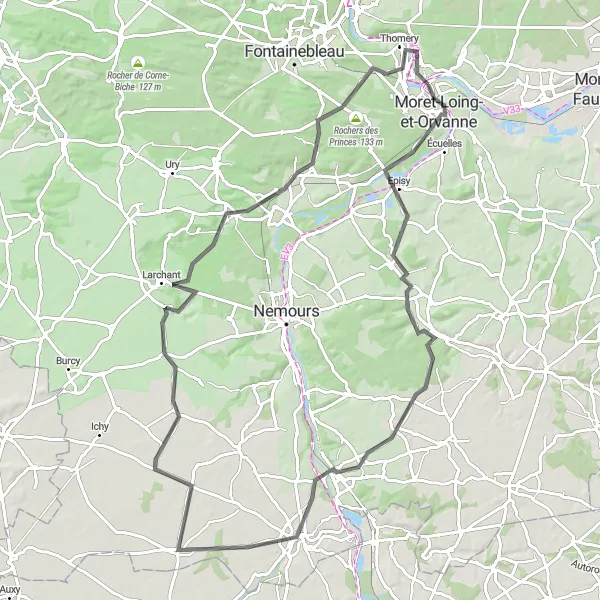 Map miniature of "Road Cycling Adventure from Champagne-sur-Seine to Thomery" cycling inspiration in Ile-de-France, France. Generated by Tarmacs.app cycling route planner