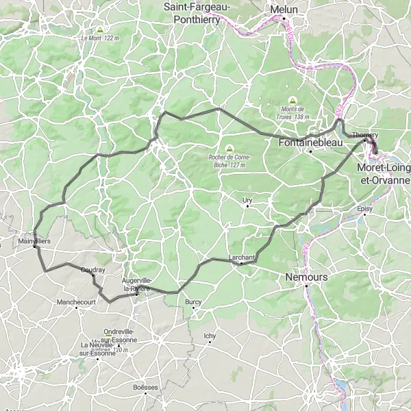 Map miniature of "Champagne-sur-Seine to Thomery Circuit" cycling inspiration in Ile-de-France, France. Generated by Tarmacs.app cycling route planner