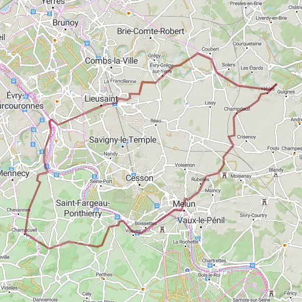 Miniature de la carte de l'inspiration cycliste "Le Circuit des Vallons" dans la Ile-de-France, France. Générée par le planificateur d'itinéraire cycliste Tarmacs.app
