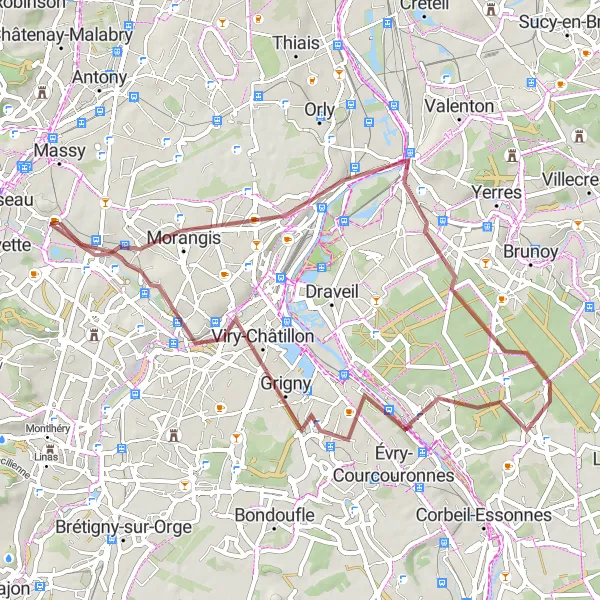 Map miniature of "Champlan Gravel Loop" cycling inspiration in Ile-de-France, France. Generated by Tarmacs.app cycling route planner