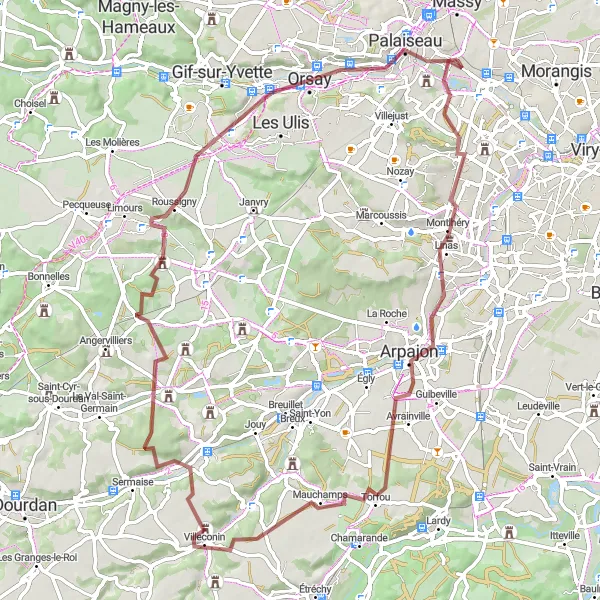 Map miniature of "Hidden Gravel Gems" cycling inspiration in Ile-de-France, France. Generated by Tarmacs.app cycling route planner
