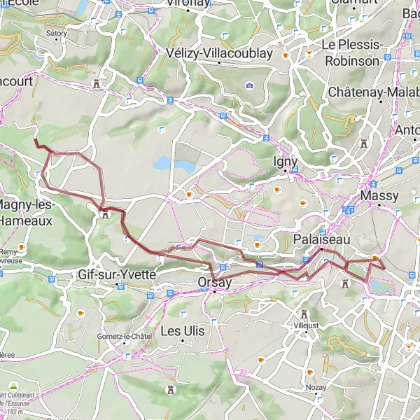 Map miniature of "Gravel Adventure through Champlan" cycling inspiration in Ile-de-France, France. Generated by Tarmacs.app cycling route planner