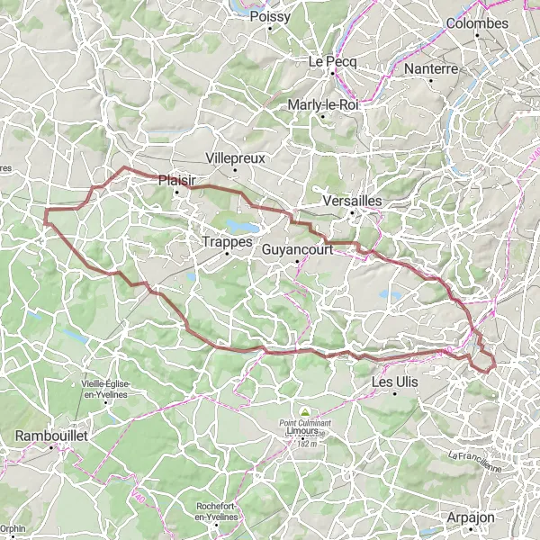 Map miniature of "Scenic Gravel Tour from Champlan to Chevreuse" cycling inspiration in Ile-de-France, France. Generated by Tarmacs.app cycling route planner