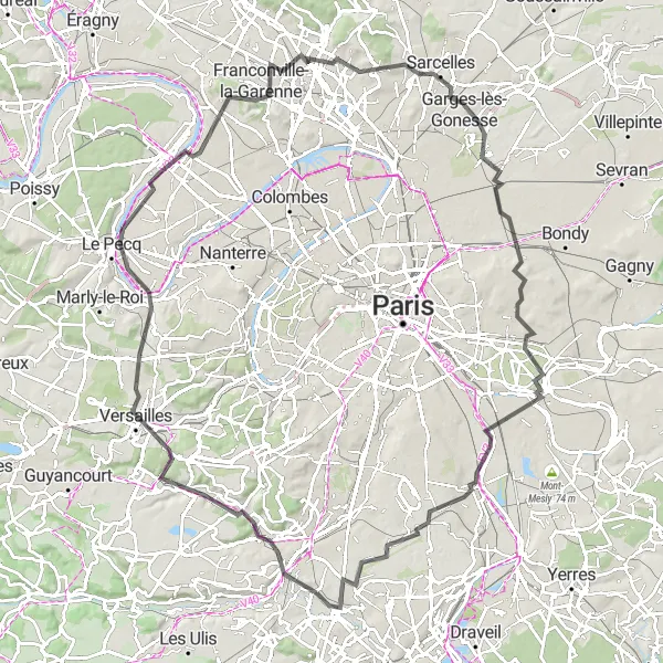 Map miniature of "The Versailles Loop" cycling inspiration in Ile-de-France, France. Generated by Tarmacs.app cycling route planner