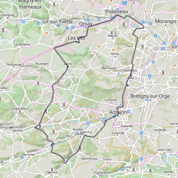 Map miniature of "Scenic Countryside Ride" cycling inspiration in Ile-de-France, France. Generated by Tarmacs.app cycling route planner