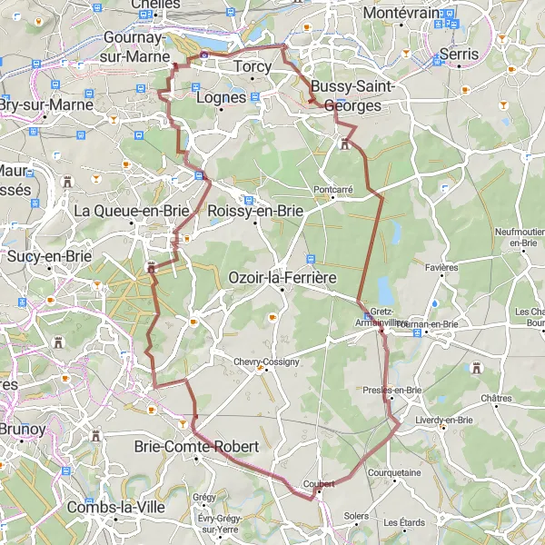 Map miniature of "Explore the Brie Region" cycling inspiration in Ile-de-France, France. Generated by Tarmacs.app cycling route planner