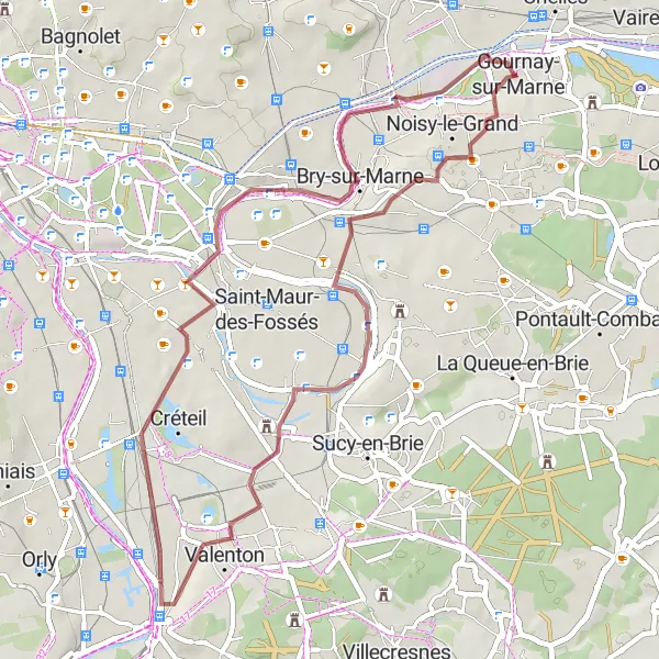 Map miniature of "Villages and Terraces" cycling inspiration in Ile-de-France, France. Generated by Tarmacs.app cycling route planner