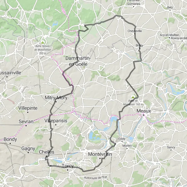 Map miniature of "Scenic Road Adventure" cycling inspiration in Ile-de-France, France. Generated by Tarmacs.app cycling route planner