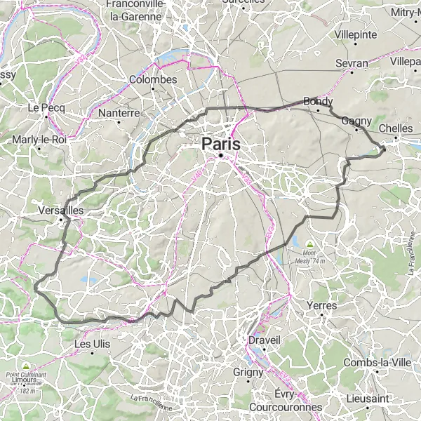 Map miniature of "Urban to Suburban Exploration" cycling inspiration in Ile-de-France, France. Generated by Tarmacs.app cycling route planner