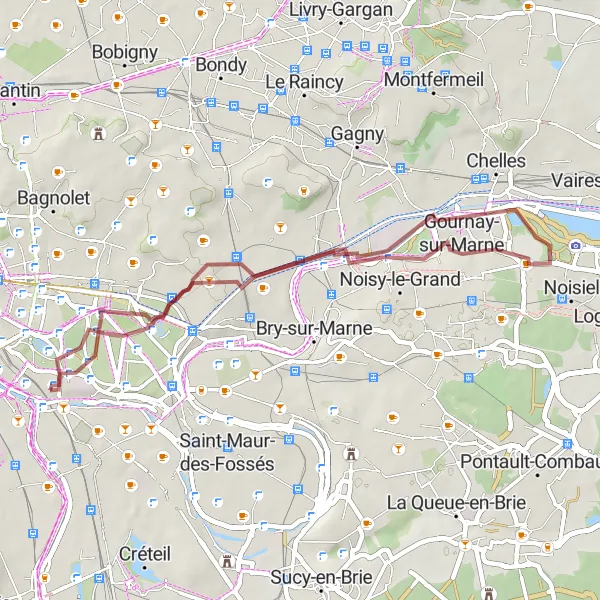 Map miniature of "Charenton to Butte aux Canons Gravel Loop" cycling inspiration in Ile-de-France, France. Generated by Tarmacs.app cycling route planner