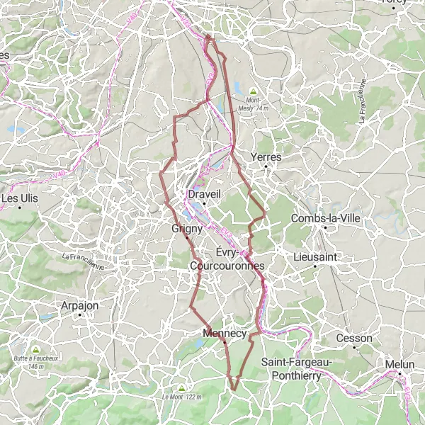 Miniature de la carte de l'inspiration cycliste "Aventure Gravel Alfortville - Temple Grec" dans la Ile-de-France, France. Générée par le planificateur d'itinéraire cycliste Tarmacs.app