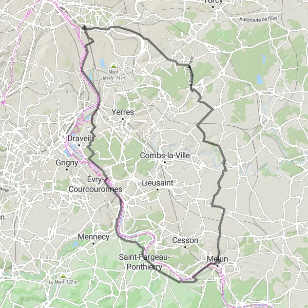 Map miniature of "Charenton to Corbeil-Essonnes Scenic Ride" cycling inspiration in Ile-de-France, France. Generated by Tarmacs.app cycling route planner