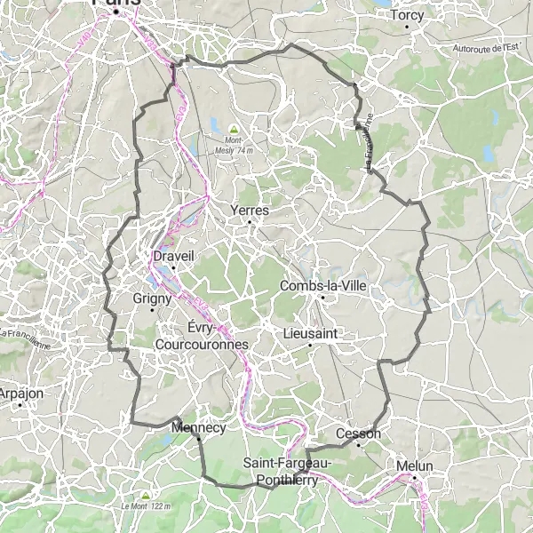 Map miniature of "Charenton-le-Pont to Temple Grec and Vitry-sur-Seine" cycling inspiration in Ile-de-France, France. Generated by Tarmacs.app cycling route planner