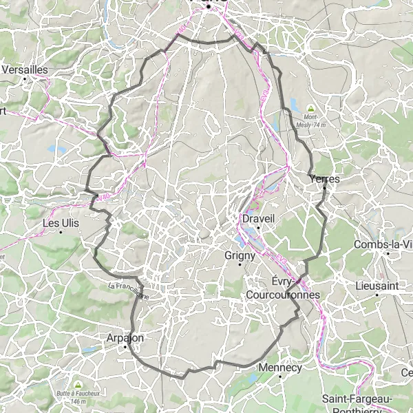 Map miniature of "Charenton to Mont Griffon Cycling Adventure" cycling inspiration in Ile-de-France, France. Generated by Tarmacs.app cycling route planner