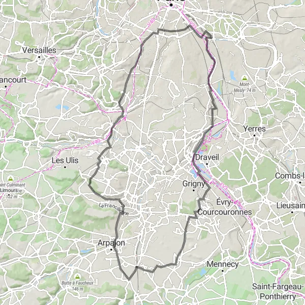 Miniature de la carte de l'inspiration cycliste "Escapade Route Choisy-le-Roi - Temple Grec" dans la Ile-de-France, France. Générée par le planificateur d'itinéraire cycliste Tarmacs.app