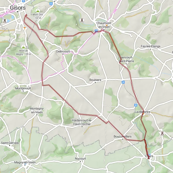 Miniature de la carte de l'inspiration cycliste "Parcours Gravel du Vexin Français" dans la Ile-de-France, France. Générée par le planificateur d'itinéraire cycliste Tarmacs.app