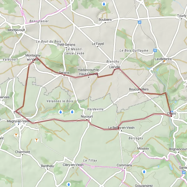Miniature de la carte de l'inspiration cycliste "Boucle Nature autour de Chars" dans la Ile-de-France, France. Générée par le planificateur d'itinéraire cycliste Tarmacs.app