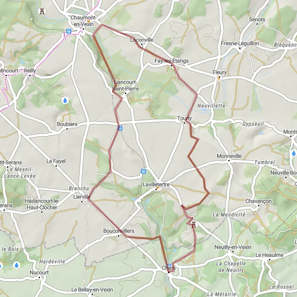 Miniature de la carte de l'inspiration cycliste "Tour des Châteaux du Vexin" dans la Ile-de-France, France. Générée par le planificateur d'itinéraire cycliste Tarmacs.app