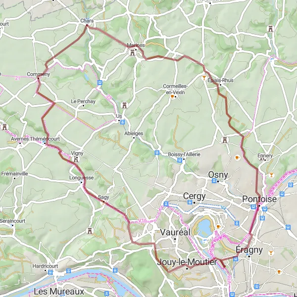 Map miniature of "Scenic Gravel Tour near Chars" cycling inspiration in Ile-de-France, France. Generated by Tarmacs.app cycling route planner