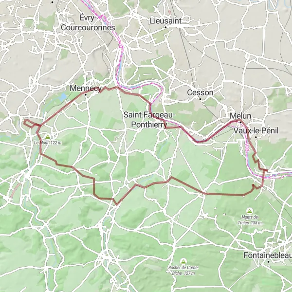 Map miniature of "Round-Trip Gravel Cycling Route" cycling inspiration in Ile-de-France, France. Generated by Tarmacs.app cycling route planner