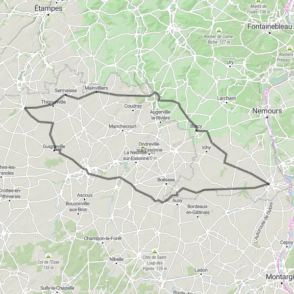 Map miniature of "Scenic Loop with Historic Highlights" cycling inspiration in Ile-de-France, France. Generated by Tarmacs.app cycling route planner