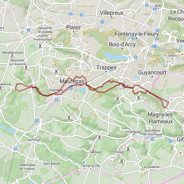 Map miniature of "Châteaufort 47 Gravel Cycling Route" cycling inspiration in Ile-de-France, France. Generated by Tarmacs.app cycling route planner