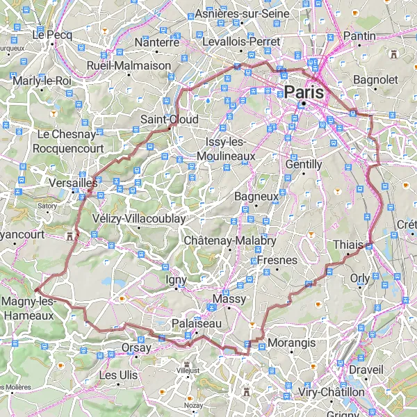Miniature de la carte de l'inspiration cycliste "Tour de la Vallée de Chevreuse" dans la Ile-de-France, France. Générée par le planificateur d'itinéraire cycliste Tarmacs.app