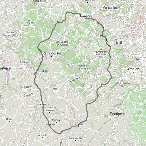 Map miniature of "Le Chateaufort Loop" cycling inspiration in Ile-de-France, France. Generated by Tarmacs.app cycling route planner