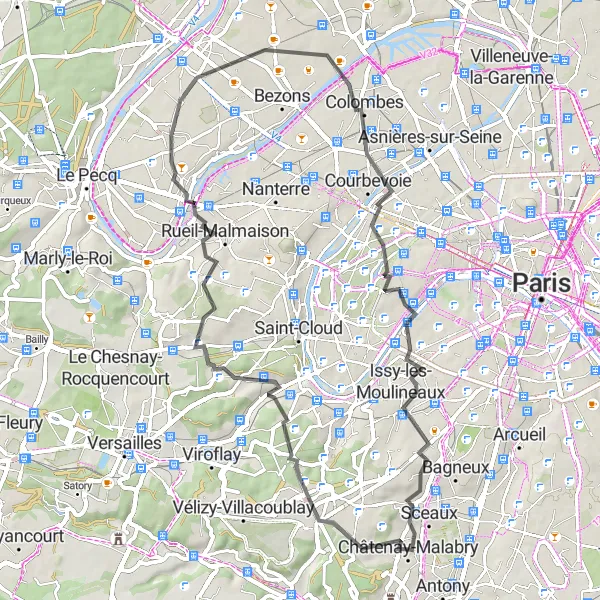 Miniature de la carte de l'inspiration cycliste "Boucle des Parcs et des Balcons" dans la Ile-de-France, France. Générée par le planificateur d'itinéraire cycliste Tarmacs.app
