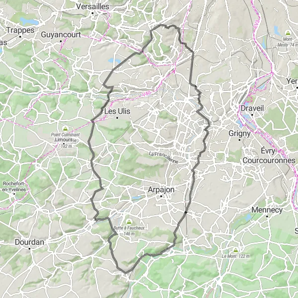 Miniature de la carte de l'inspiration cycliste "Tour de la Vallée de Chevreuse" dans la Ile-de-France, France. Générée par le planificateur d'itinéraire cycliste Tarmacs.app