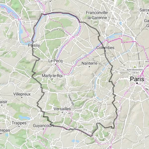 Miniature de la carte de l'inspiration cycliste "Boucle des Châteaux et Parcs" dans la Ile-de-France, France. Générée par le planificateur d'itinéraire cycliste Tarmacs.app