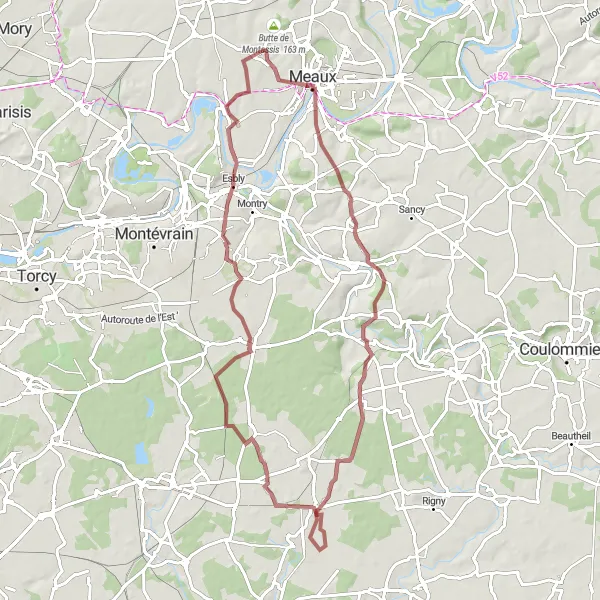 Map miniature of "Chauconin-Neufmontiers to Esbly Gravel Route" cycling inspiration in Ile-de-France, France. Generated by Tarmacs.app cycling route planner