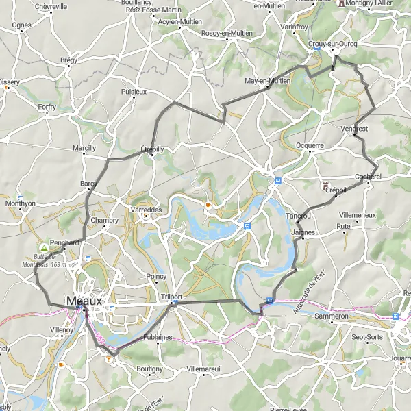 Map miniature of "The Montassis Challenge" cycling inspiration in Ile-de-France, France. Generated by Tarmacs.app cycling route planner