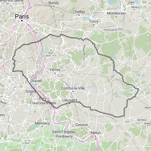Map miniature of "Road Cycling through Majestic Landscapes" cycling inspiration in Ile-de-France, France. Generated by Tarmacs.app cycling route planner