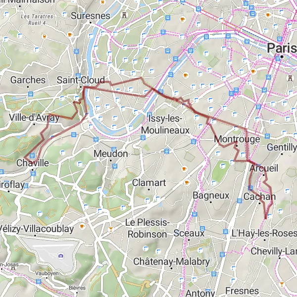 Map miniature of "Sevres and Saint-Cloud Gravel Cycling Route" cycling inspiration in Ile-de-France, France. Generated by Tarmacs.app cycling route planner