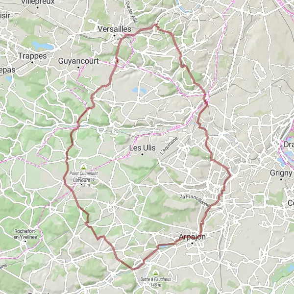 Map miniature of "Gravel Adventure in the Suburbs" cycling inspiration in Ile-de-France, France. Generated by Tarmacs.app cycling route planner