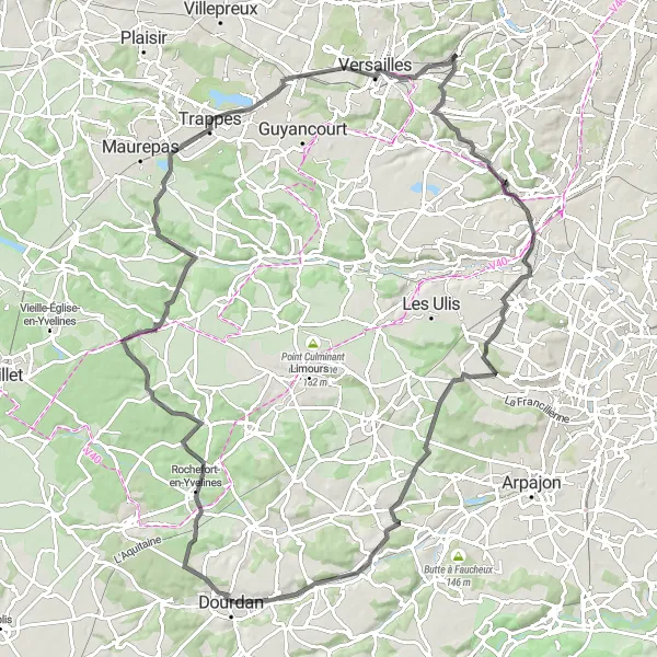 Map miniature of "Scenic Road Adventure" cycling inspiration in Ile-de-France, France. Generated by Tarmacs.app cycling route planner