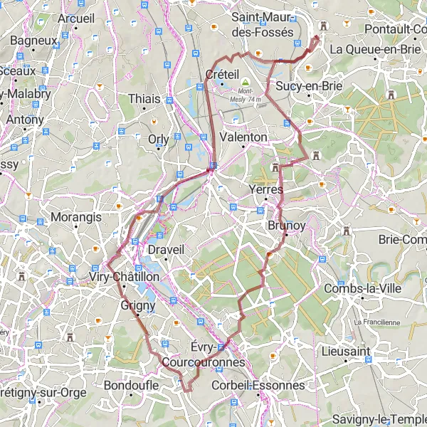 Map miniature of "Chennevières-sur-Marne Gravel Cycling Route" cycling inspiration in Ile-de-France, France. Generated by Tarmacs.app cycling route planner