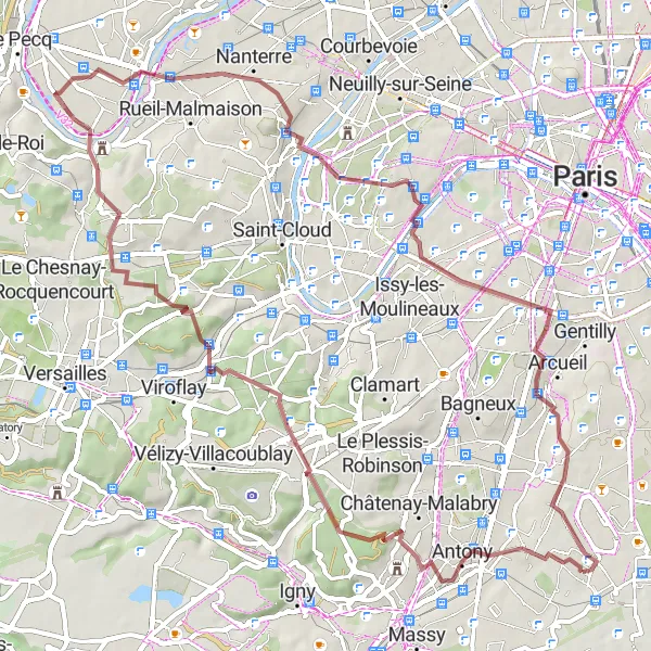 Map miniature of "Exploring the Southern Suburbs" cycling inspiration in Ile-de-France, France. Generated by Tarmacs.app cycling route planner